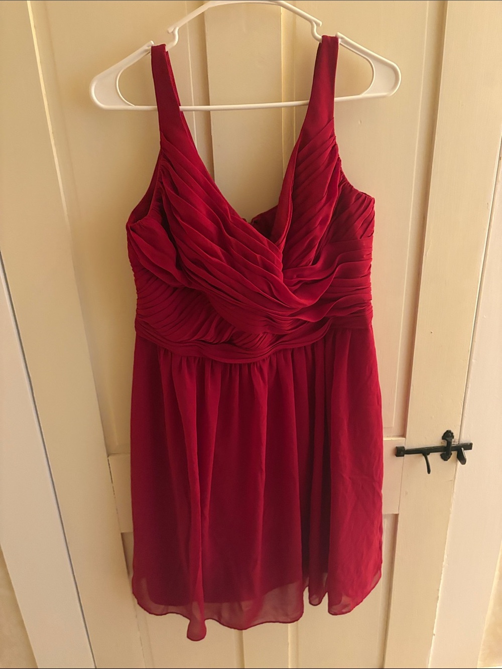 David's Bridal Red Chiffon V-Neck Mini Dress